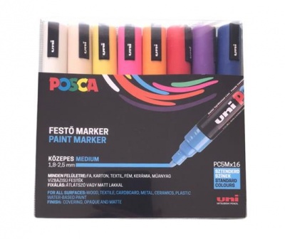 Dekormarker készlet, 1,8-2,5 mm, UNI "Posca PC-5M", 16 különböző szín