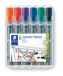 Flipchart marker készlet, 2 mm, kúpos, STAEDTLER "Lumocolor 356", 6 különböző szín